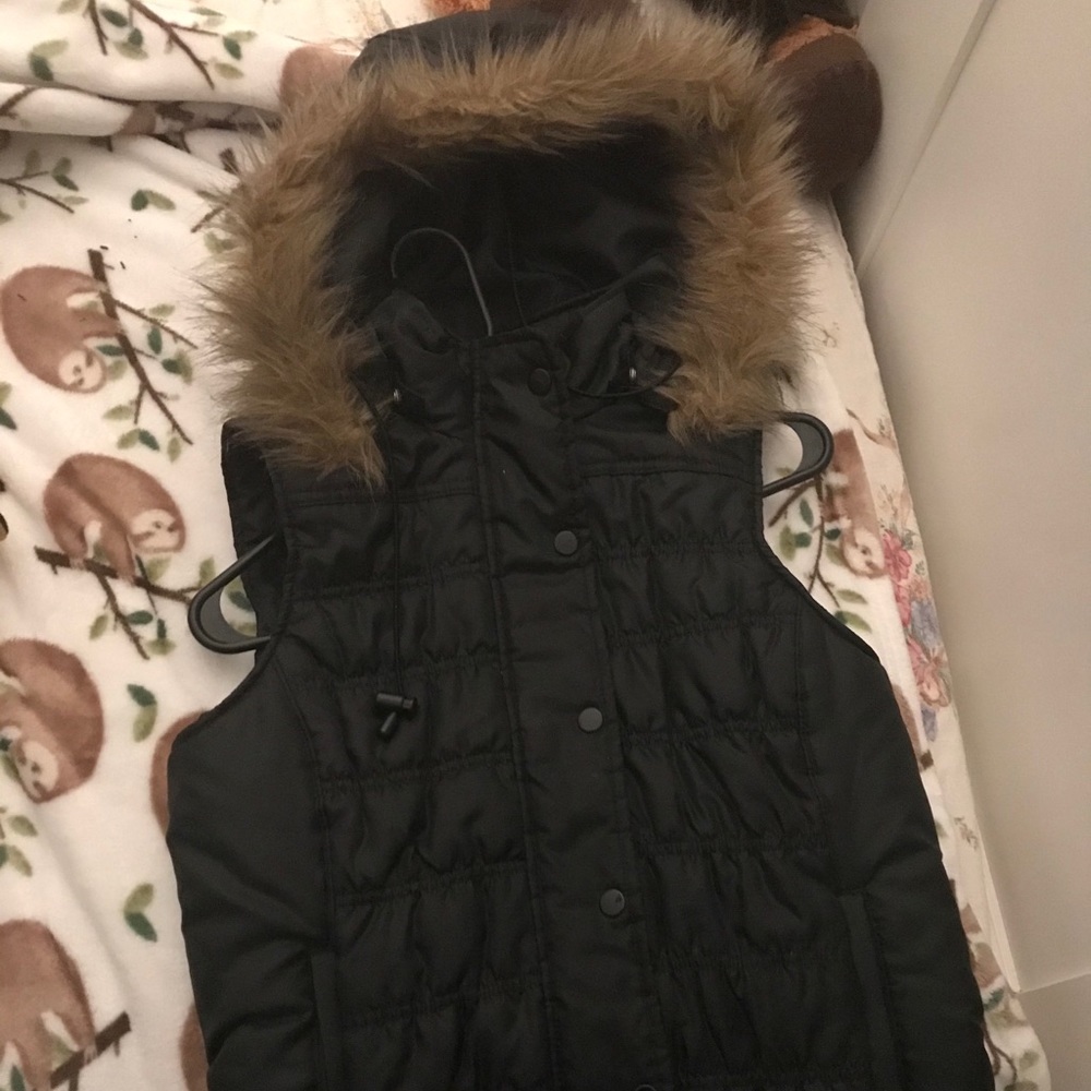 Vest with fake fur hoodie